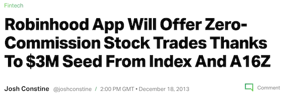 Robhood app zero commission stock trades headline