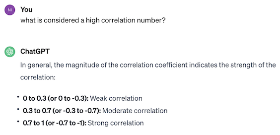 Chatgpt what's considered a high correlation number response