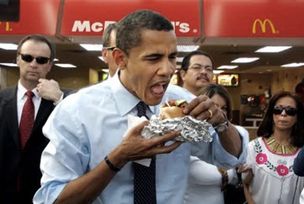 Obama eating a McDonalds burger photo