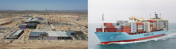 A TSMC factory and a Maersk's ship photos