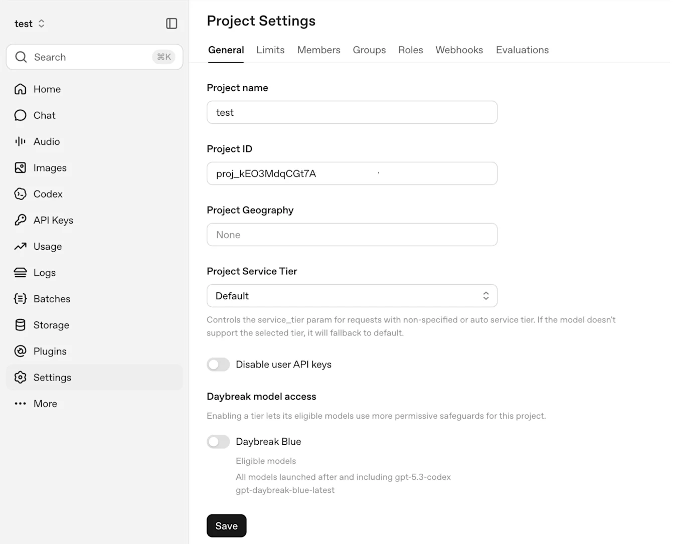 Daybreak Project Settings