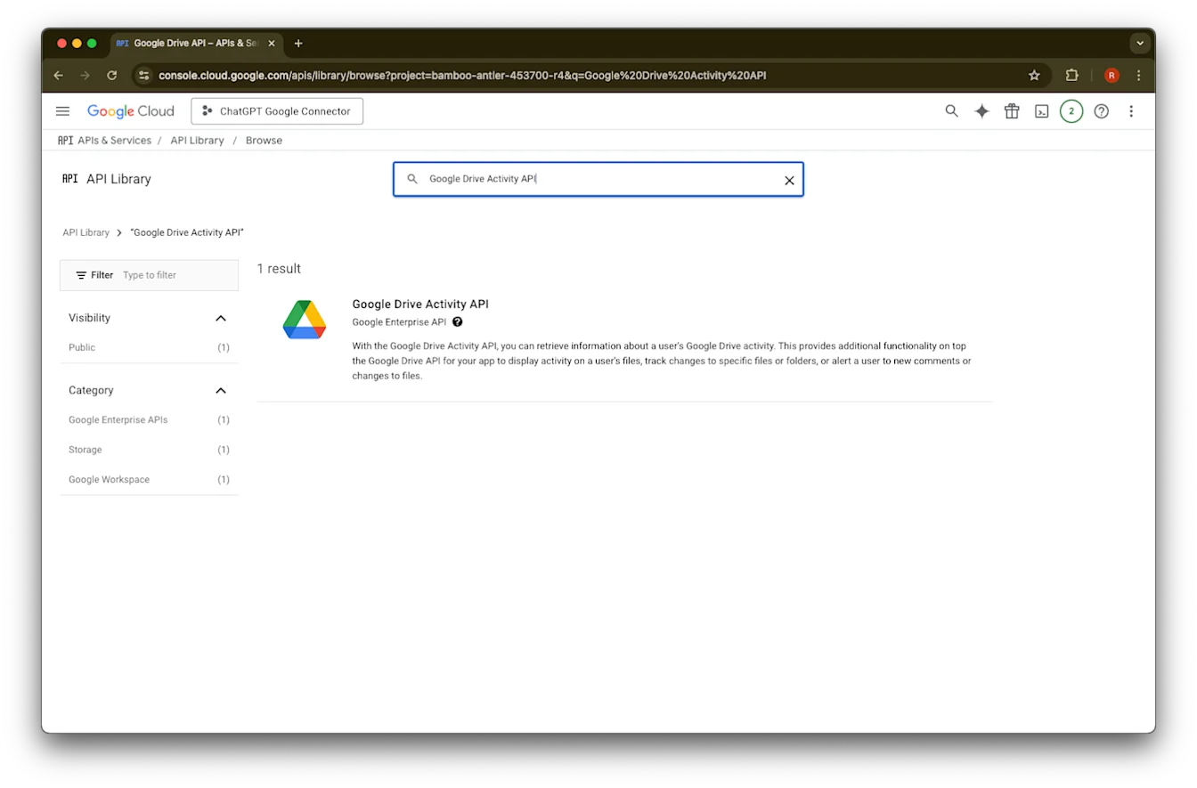 Google Cloud API Library search results for Google Drive Activity API
