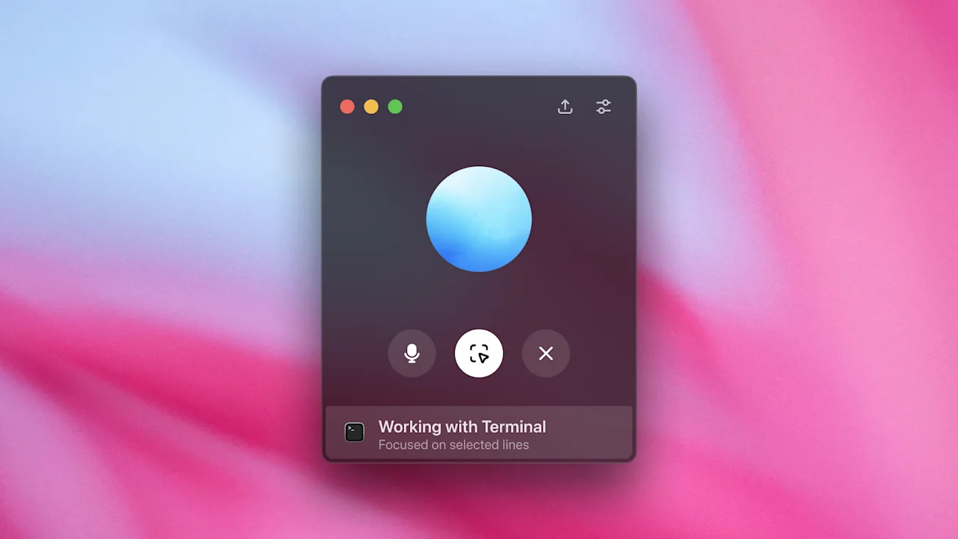 ChatGPT macOS voice mode focused on selected Terminal lines