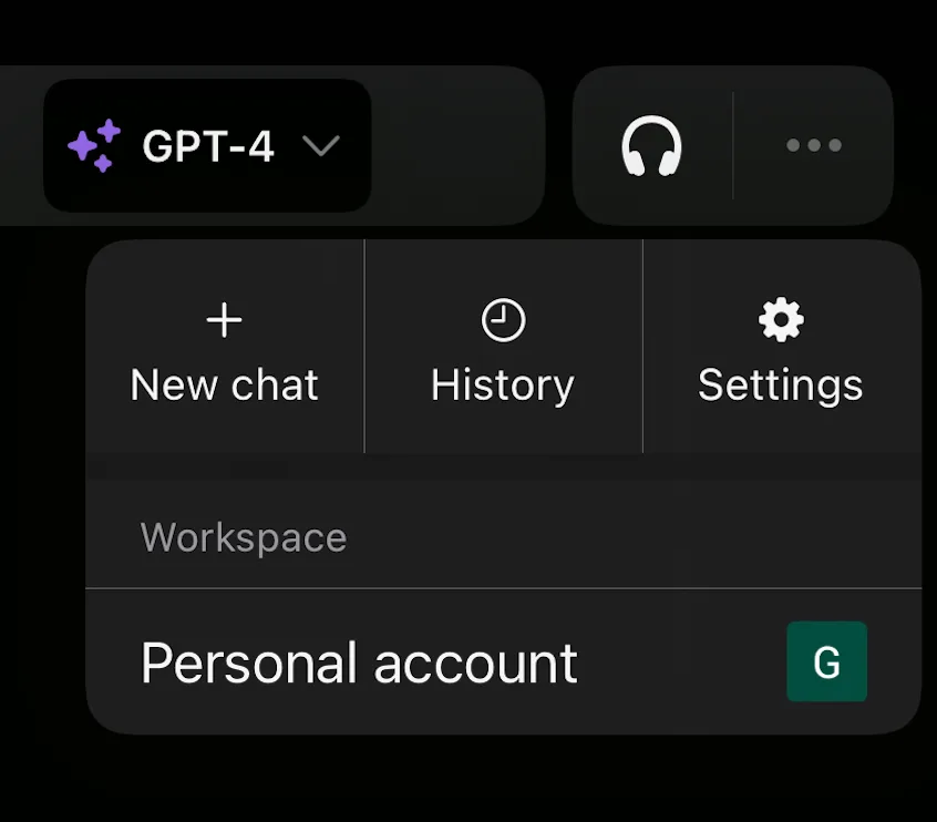 ChatGPT mobile menu with Settings option visible