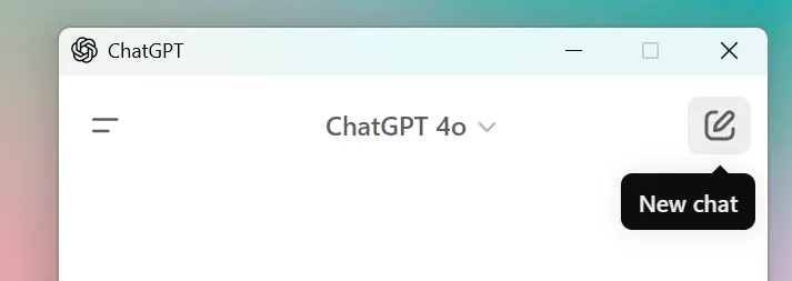 ChatGPT Windows app new chat button highlighted with New chat tooltip