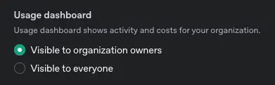 Project setting for Usage dashboard visibility with Visible to organization owners selected