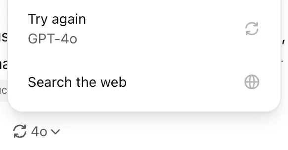 ChatGPT GPT-4o response menu with Search the web option