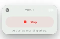 ChatGPT Record recording controls with a red Stop button and Ask before recording others reminder