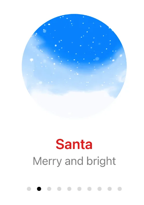 Santa theme card with snowy blue artwork and the subtitle Merry and bright