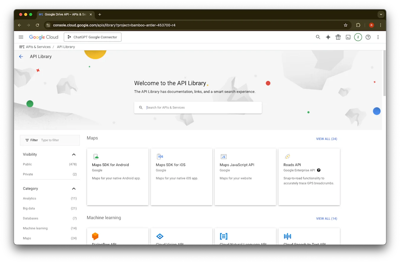 Google Cloud API Library open for the ChatGPT Google Connector project