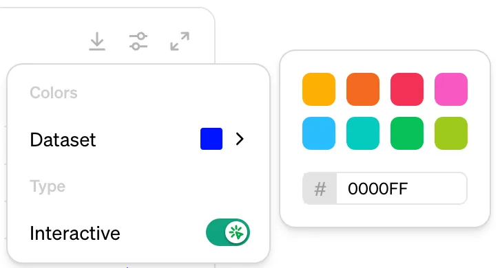 Color settings panel with Dataset color set to blue and Interactive toggled on