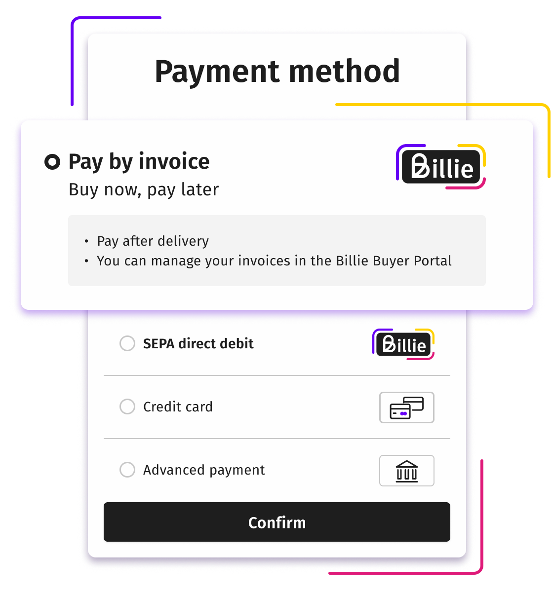 B2B payment methods with Billie
