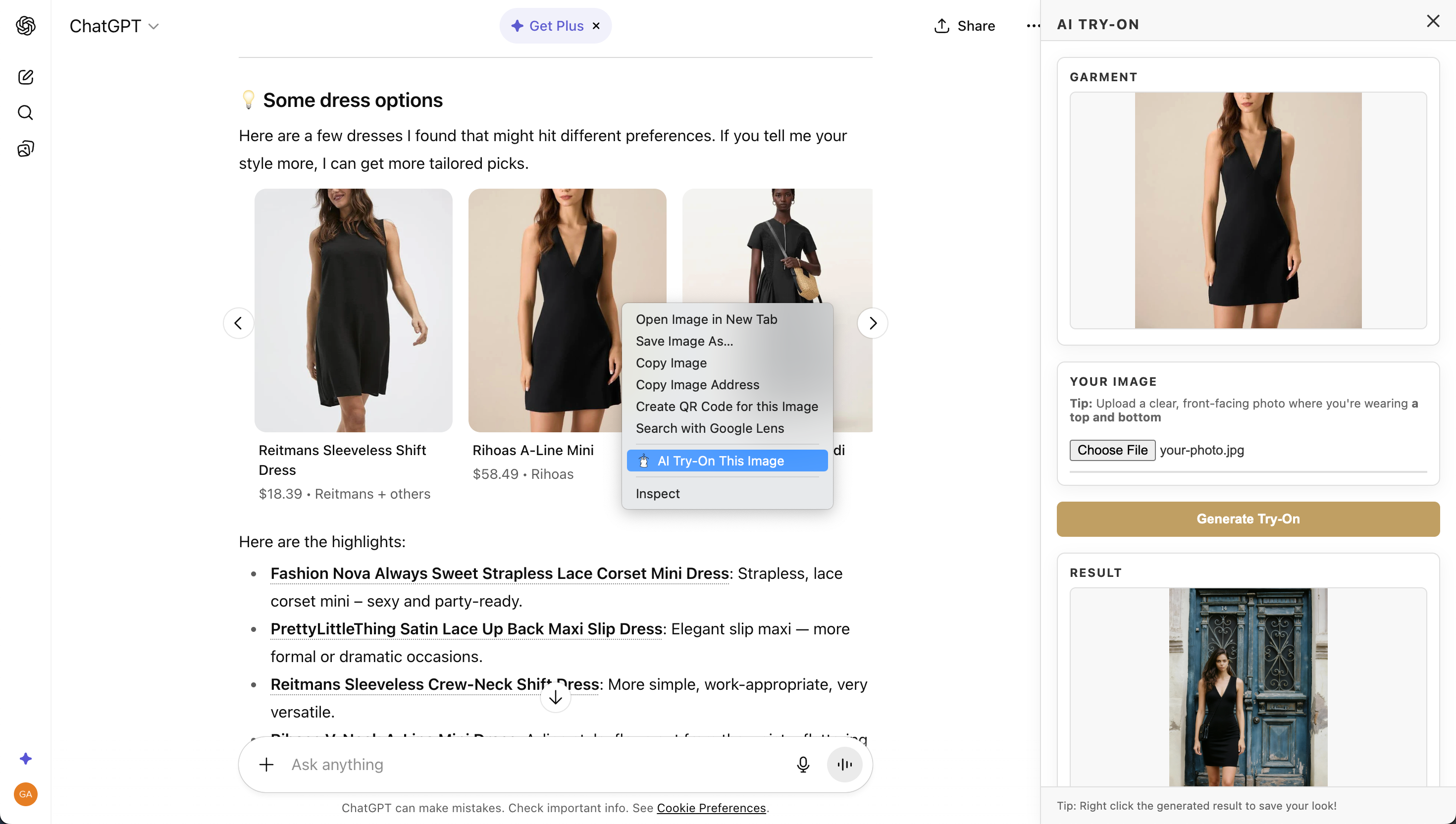 Try Before You Click "Buy": Using AI Try-On Extension with ChatGPT Shopping Recommendations