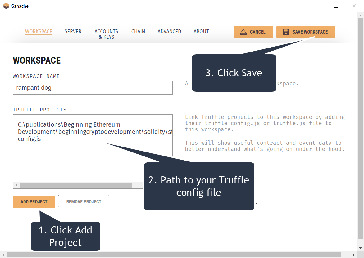 Ganache Workspace Config