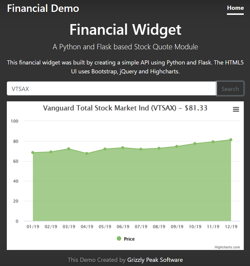 Create a python and flask based stock quote widget