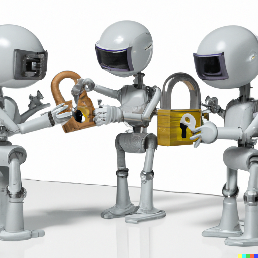 Robots unlocking a lock