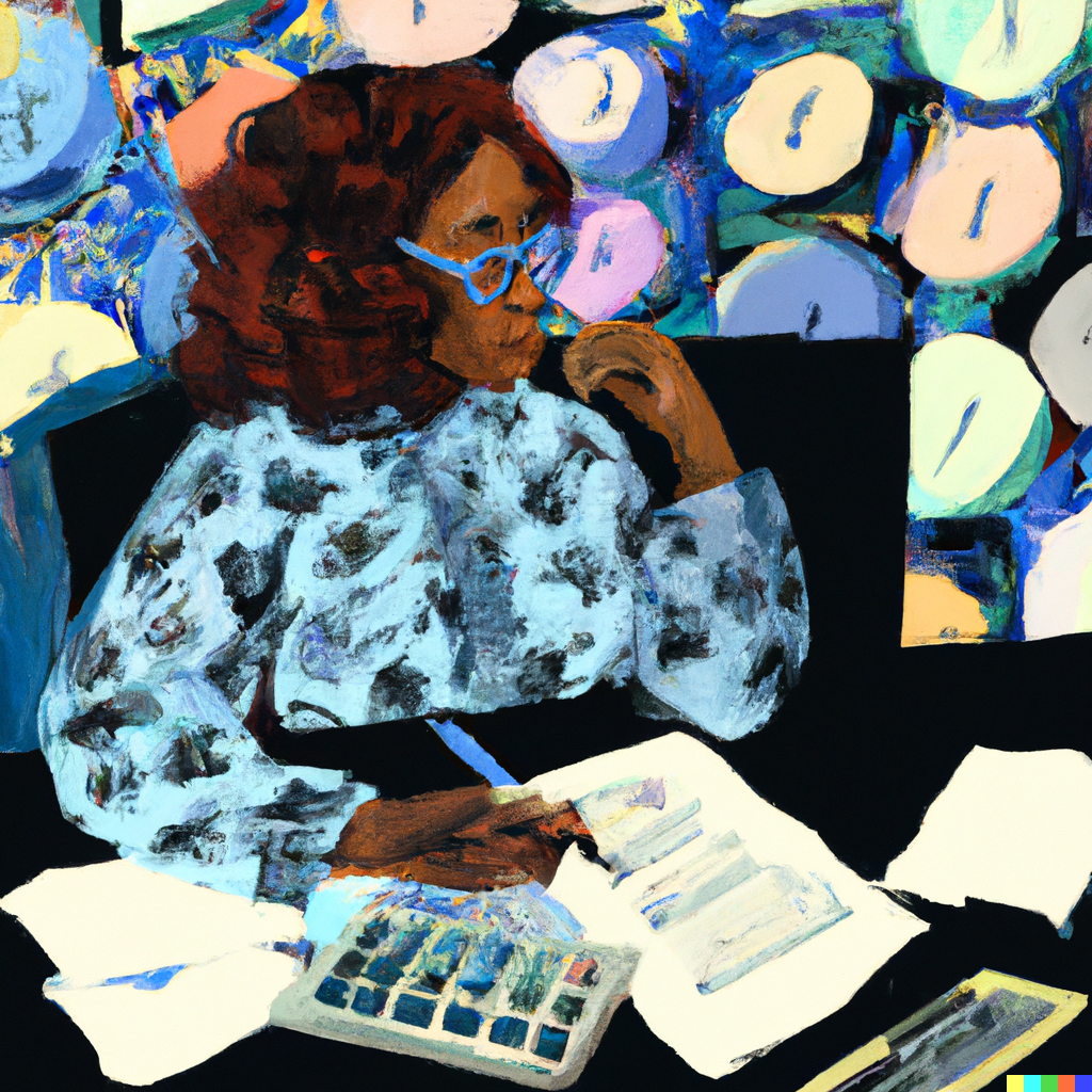 a van gogh style painting of an accountant budgeting at their desk