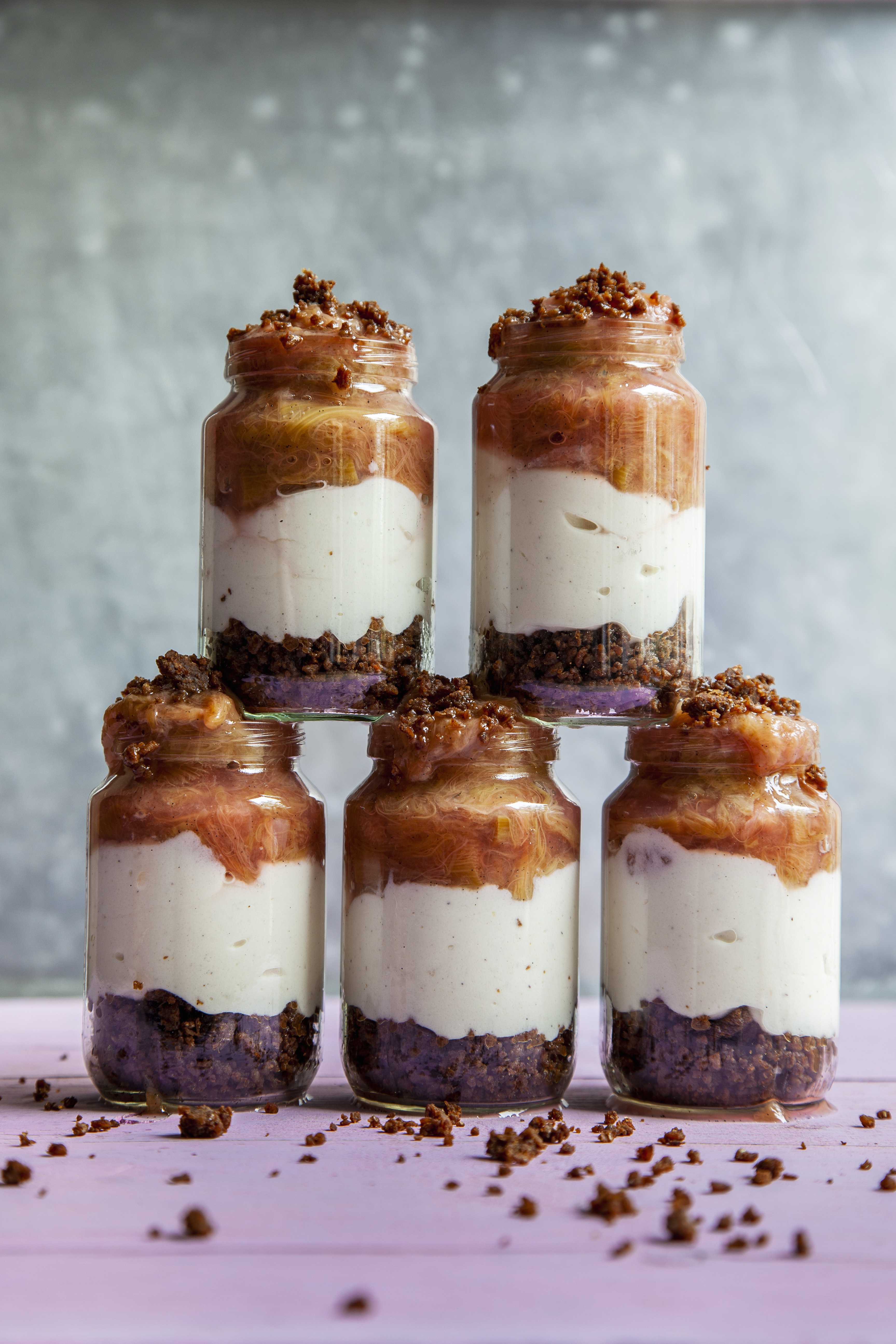 Rhubarb Trifle with Bread Crumble