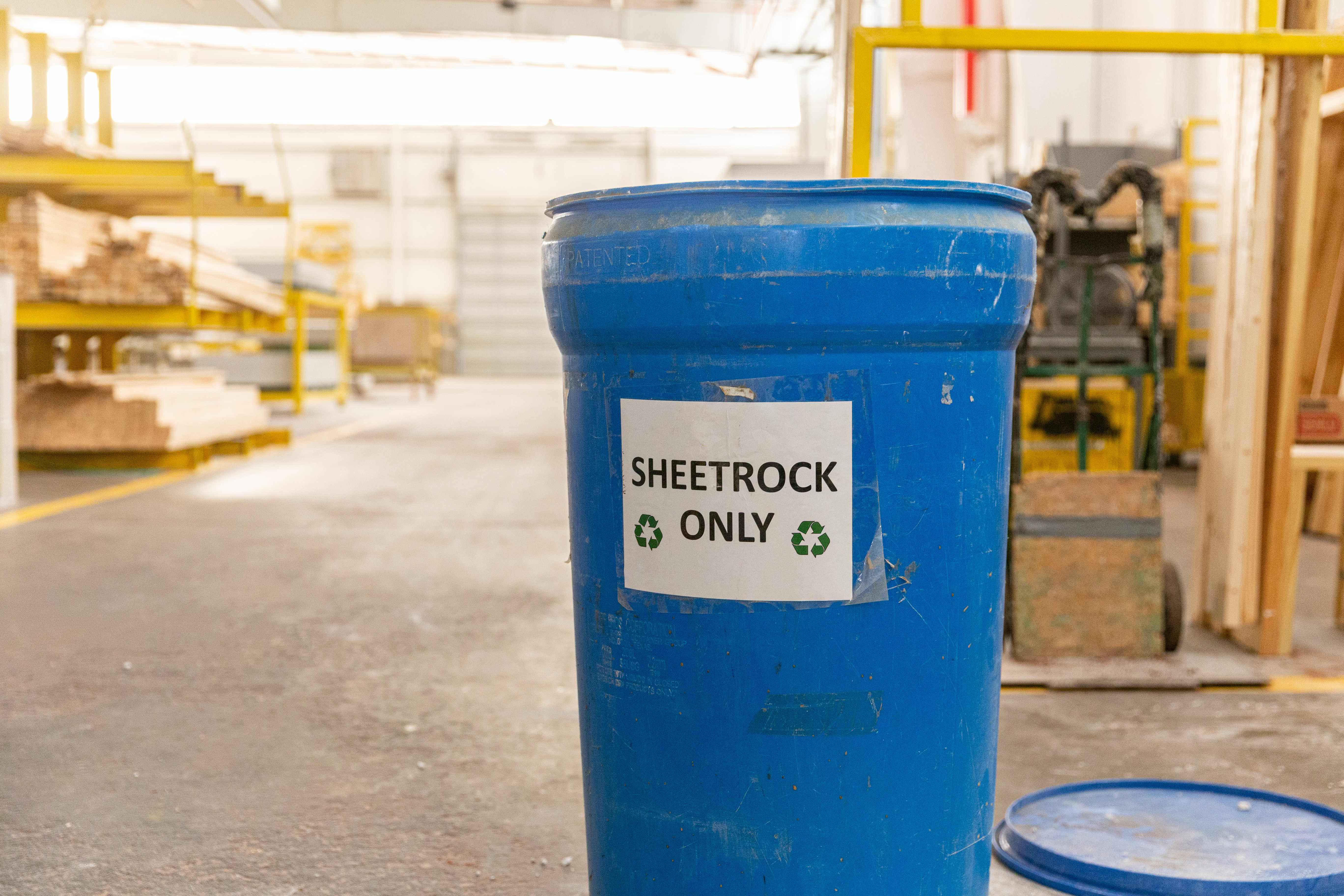 CHBG - Sheetrock recycling bin at a home building facility