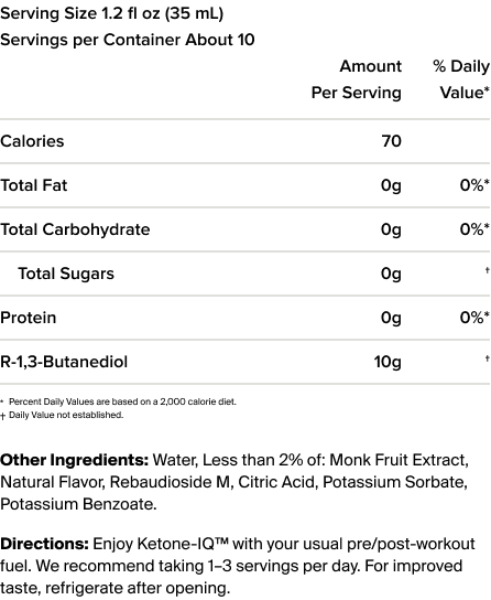 Ketone IQ feature row supplement facts