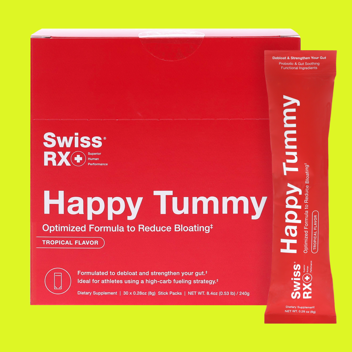 SwissRX Happy Tummy - Probiotic Powder for Athletes | Bloating