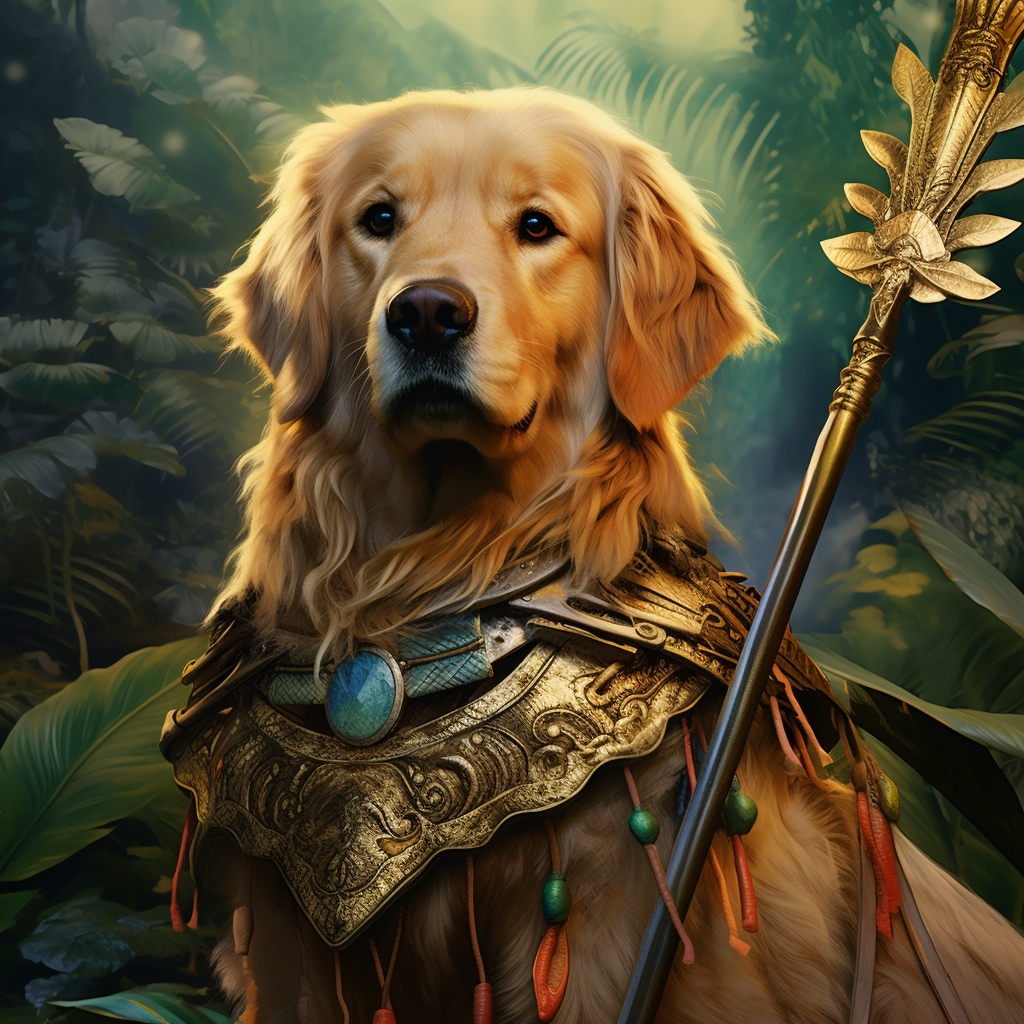 Golden retriever as a warrior 