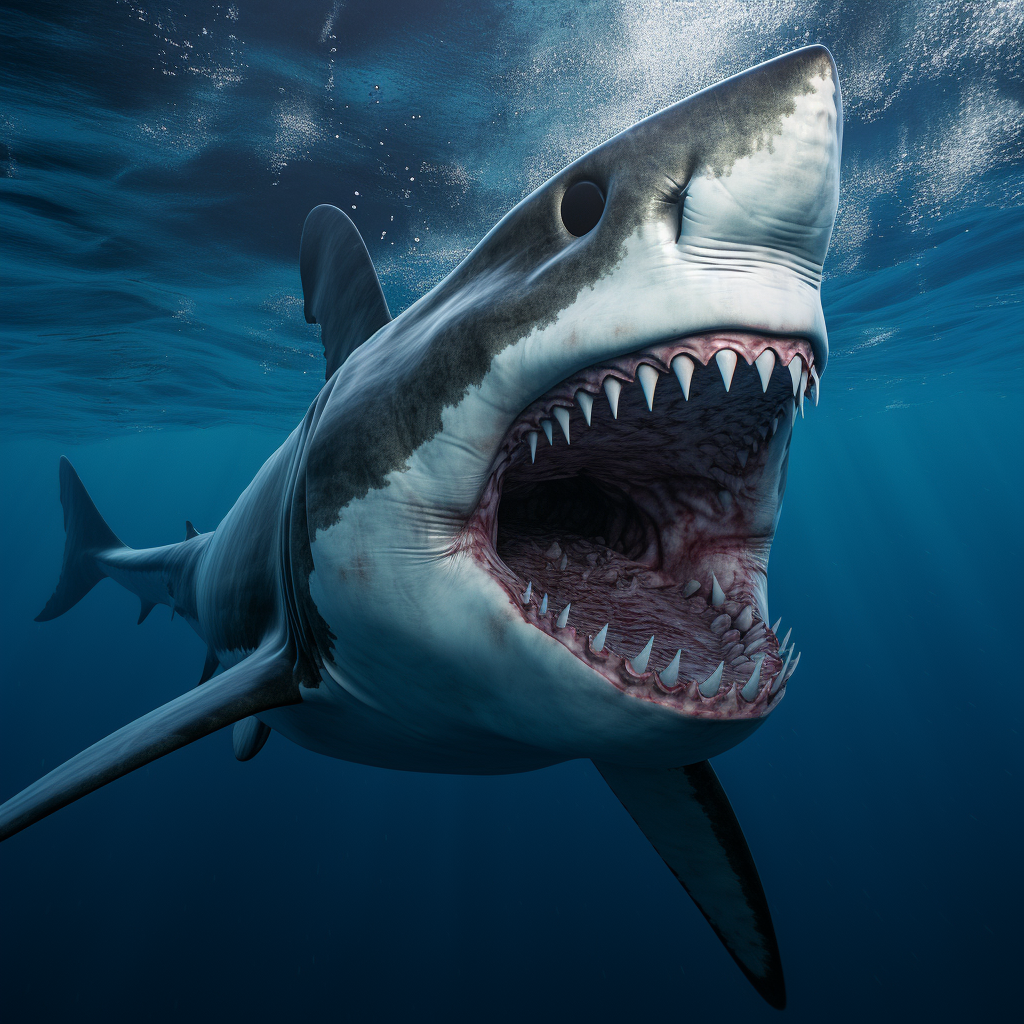 Fierce great white shark with teeth in view 
