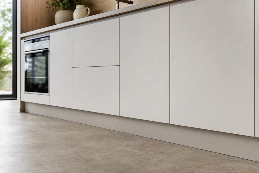 Comment fixer une plinthe de cuisine sur des pieds de meuble ?
