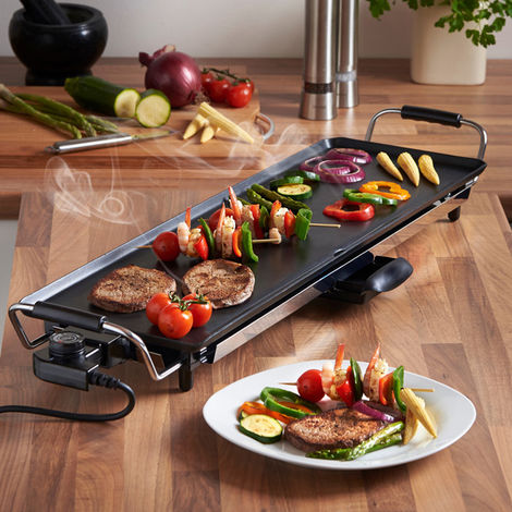 Professional electric plancha with stainless steel plate - 2 cooking zones