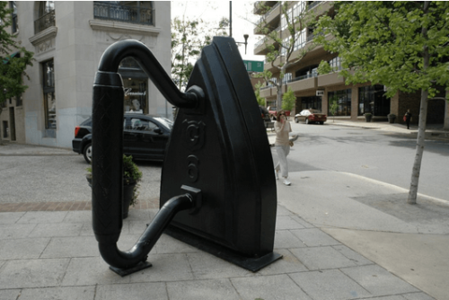 A large iron sculpture by artist Reed Todd on Battery Park Ave, opposite the Haywood Park Hotel. 