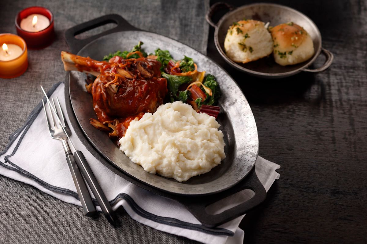 Oven Braised Lamb Shanks, Sautéed Rainbow Chard and Crispy Parsnips – Featured Image
