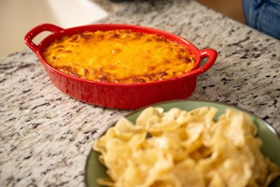 Layered Potato Buffalo Chicken Dip
