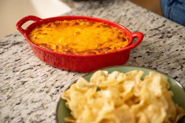 Layered Potato Buffalo Chicken Dip