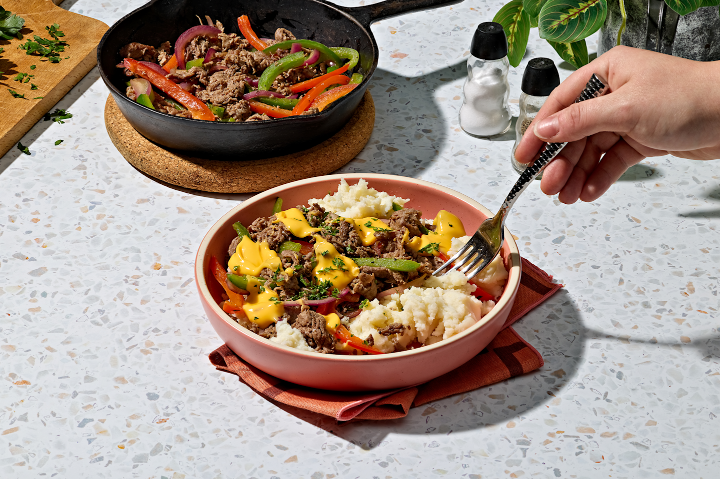 Cheesesteak Mashed Potato Bowl