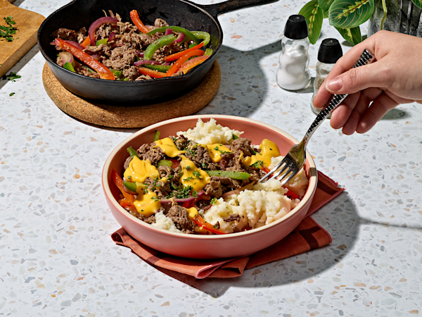 Cheesesteak Mashed Potato Bowl