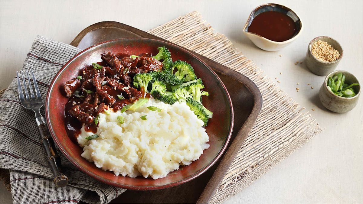 Mashed Potatoes with Mongolian Beef and Broccoli – Featured Image