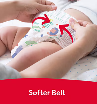 Softer belt — gentle elastic waistband designed for a comfortable and secure fit around baby's tummy Softer belt — gentle elastic waistband designed for a comfortable and secure fit around baby's tummy
