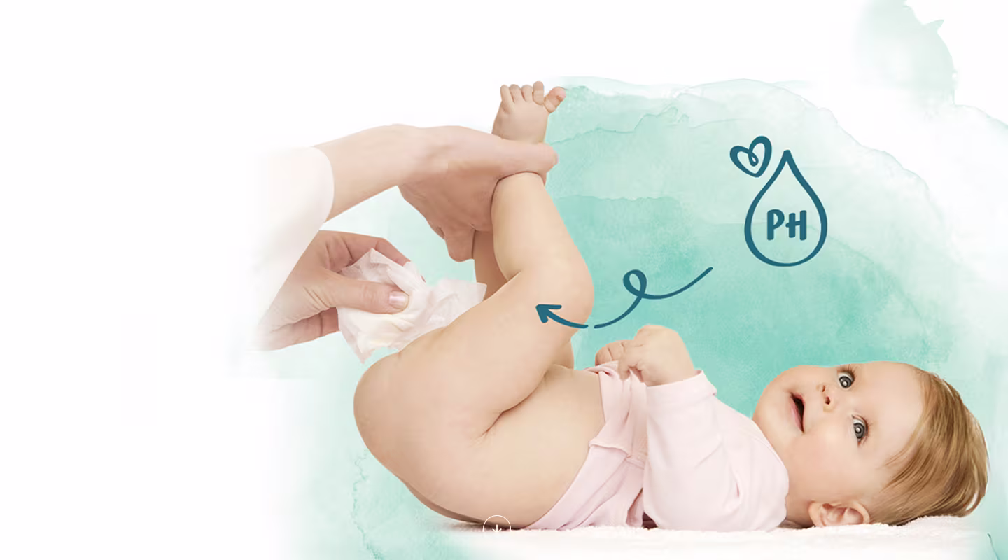 A baby lies on their back while a person wipes the baby's bottom with a wipe.