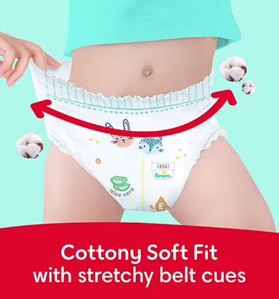 Cottony Soft Fit with stretchy soft cover — flexible pants design that moves with your baby Cottony Soft Fit with stretchy soft cover — flexible pants design that moves with your baby