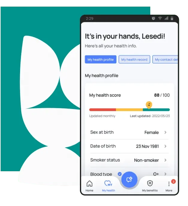 An image showing the health score on the Unu app.
