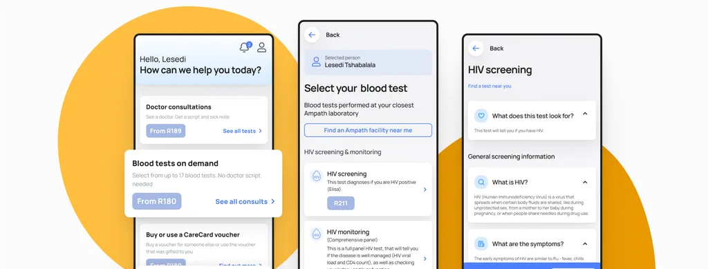 Booking a blood test through the Unu Health app interface.