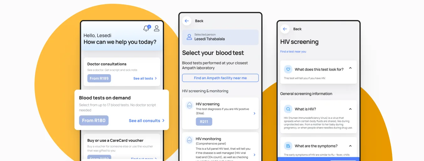 Booking a blood test through the Unu Health app interface.