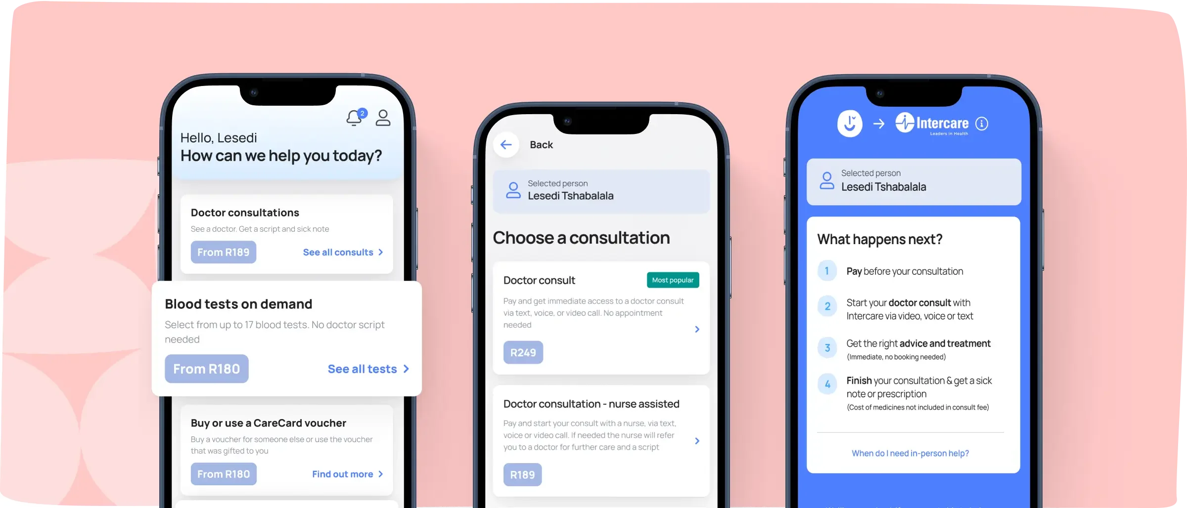 Booking a blood test through the Unu Health app interface.