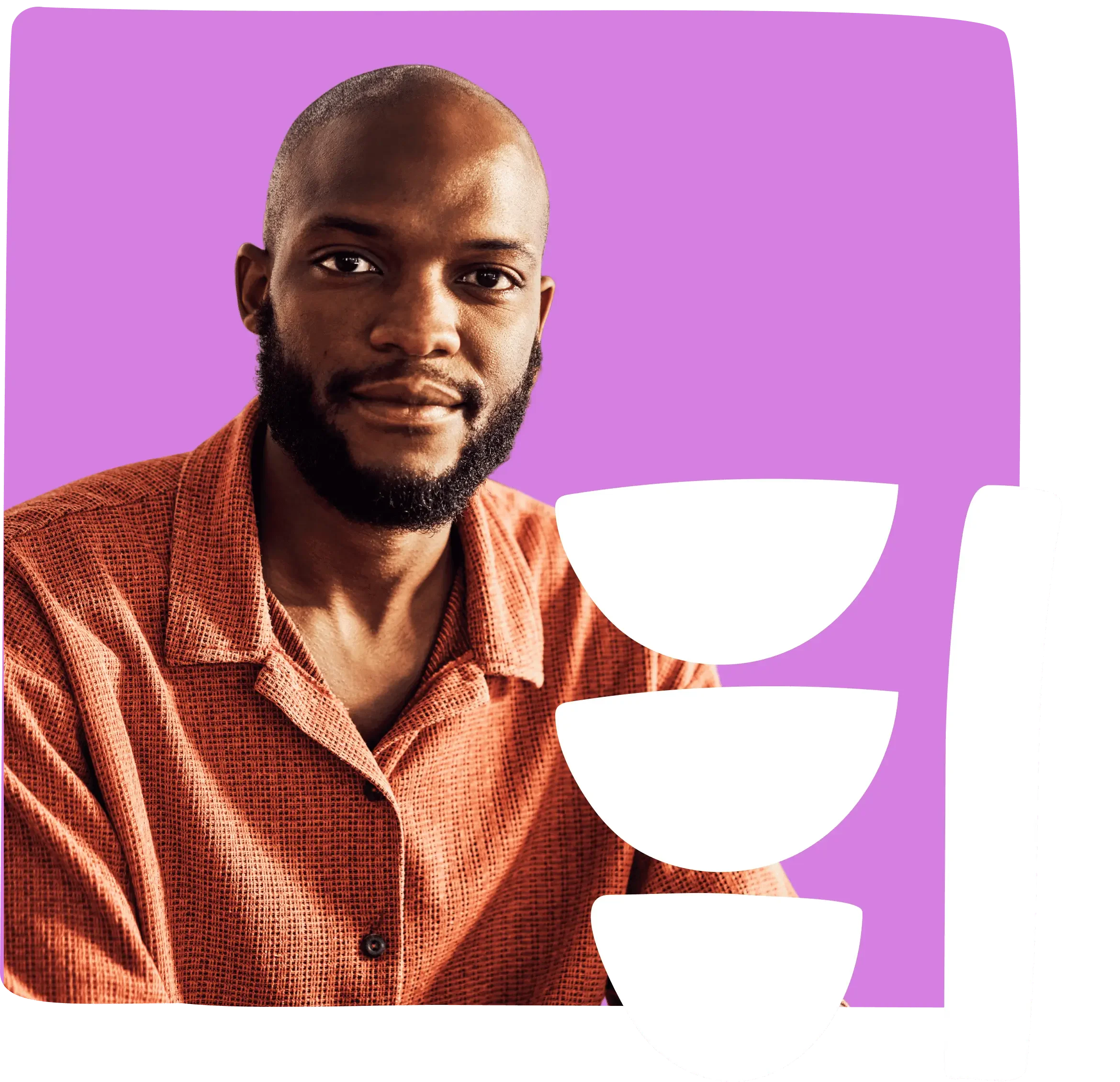 A confident man against a purple background, representing Unu Health’s male health screening blood test - a convenient way to check vital health markers like cholesterol, blood sugar, and liver function from the comfort of home.