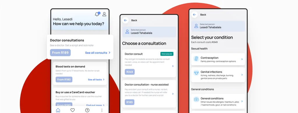 Unu Health app interface showing doctor consultation options.
