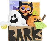 BarkBox full of halloween themed plush toys