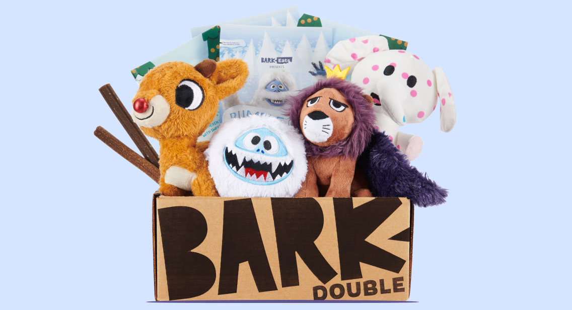 BarkBox filled with Rudolph® themed toys and treats
