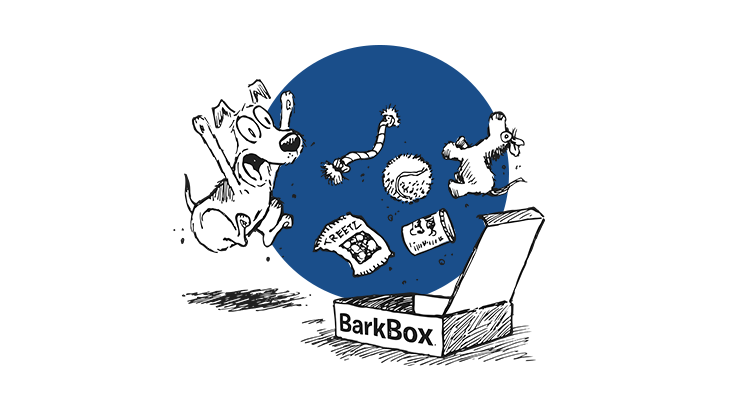 Illustration of dog opening a BarkBox