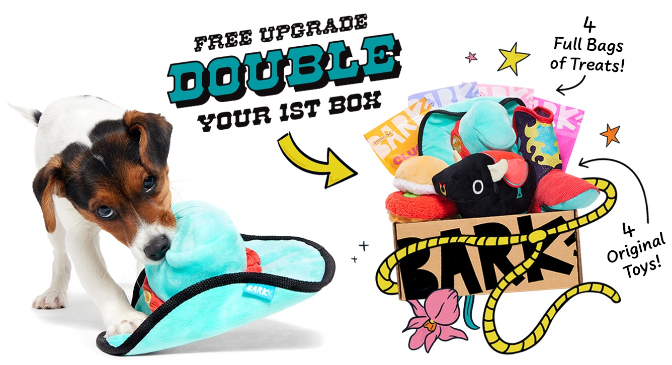 Free Upgrade: DOUBLE Your 1st Box. 4 full bags of treats! 4 original toys!