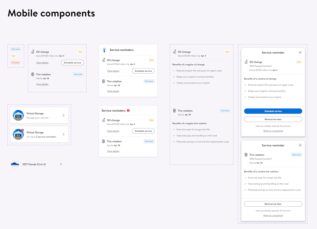 Sample of re-usable UI components; built with atomic design approach. Allows for streamlined and consistent updates across the various flows.